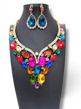 Multicolor Statement Necklace and Earrings